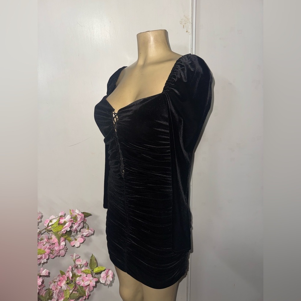 Zara Black Velvet Ruched Mini Dress